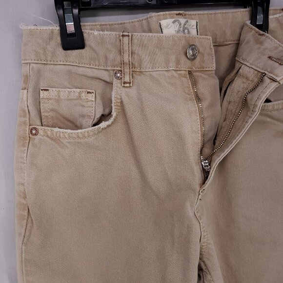 Free People The Dakota Straight Jeans Womens Size 26 Distressed High Rise Beige - Picture 11 of 14